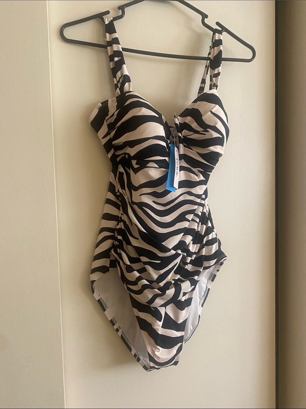 Soma Zebra Print One-Piece Swimsuit in Black and Cream